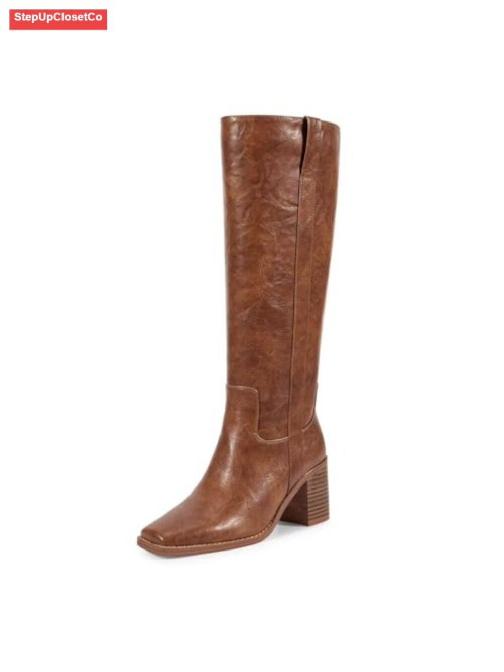 Women's Knee High Boots Faux Leather Chunky Block Heel Side Zip Tall Riding